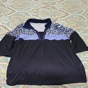 Chic Black Top with Blue Leopard Print